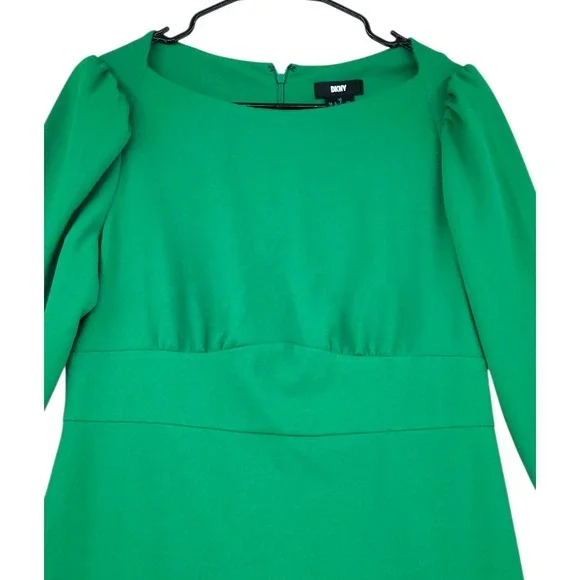 DKNY Sheath Dress 12 Women Green Ruched Sleeve Empire Waist Business Office - Picture 9 of 12